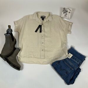 Tahari 100% Linen Short Sleeve Shirt Small